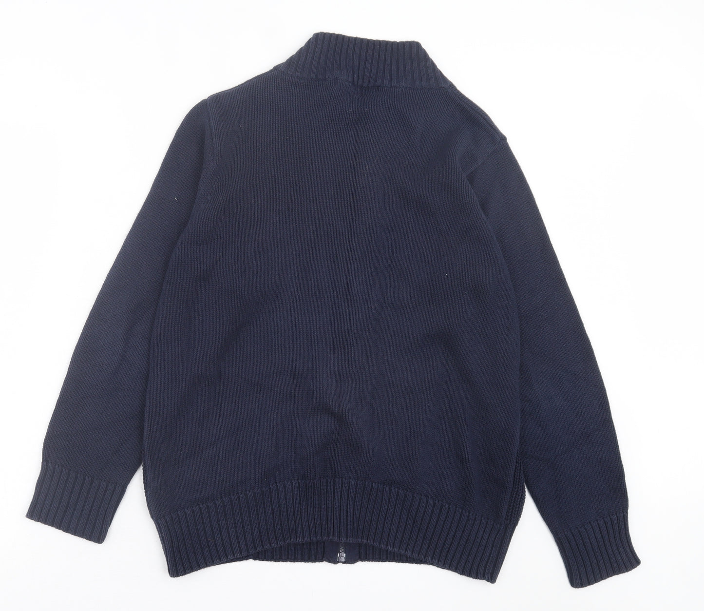 EWM Mens Blue High Neck Cotton Full Zip Jumper Size L