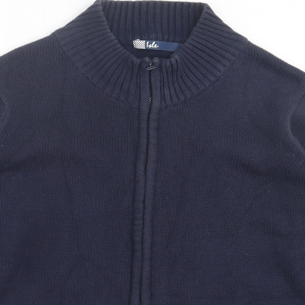 EWM Mens Blue High Neck Cotton Full Zip Jumper Size L