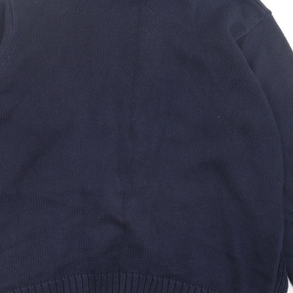 EWM Mens Blue High Neck Cotton Full Zip Jumper Size L