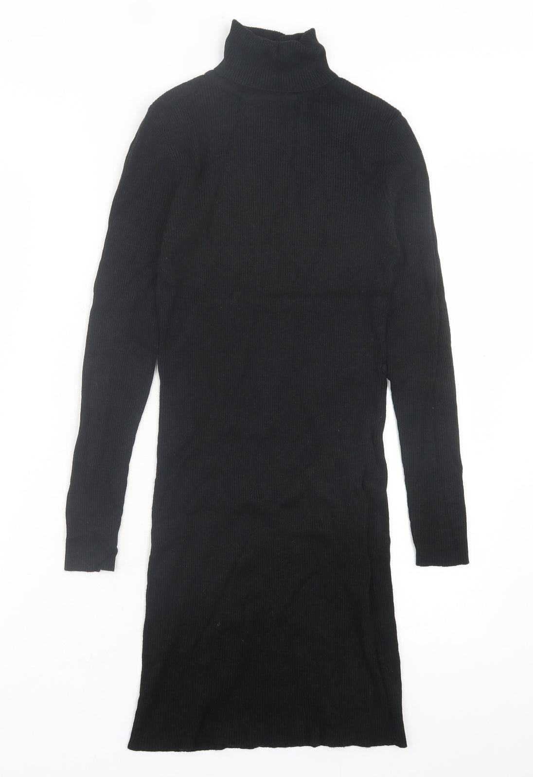 New Look Womens Black Viscose Jumper Dress Size 12 Roll Neck Pullover