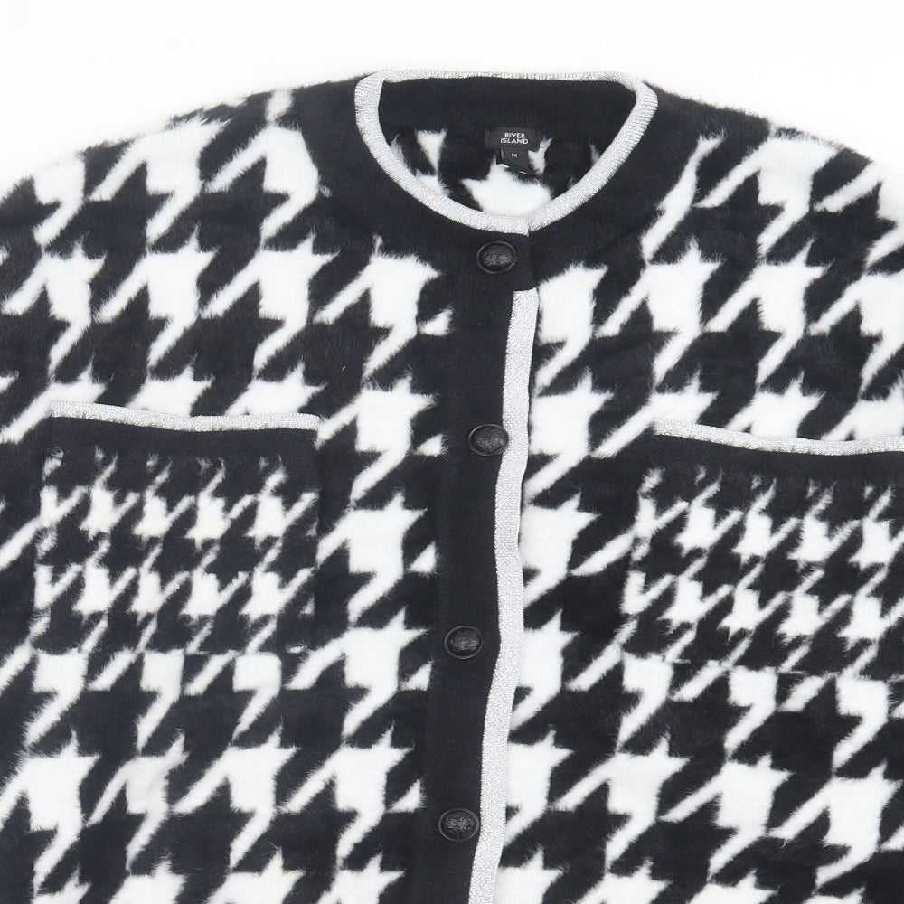 River Island Womens Black Houndstooth Jacket Size M Button