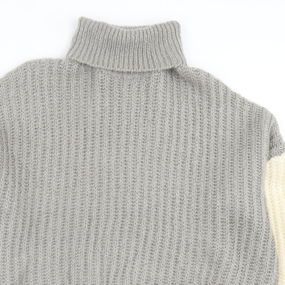 PRETTYLITTLETHING Womens Grey Roll Neck Acrylic Pullover Jumper Size M