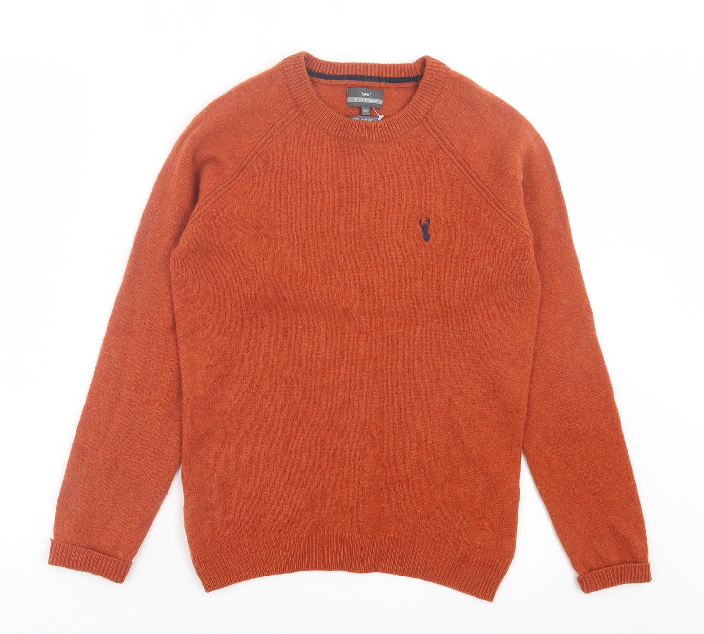 NEXT Mens Orange Crew Neck Wool Pullover Jumper Size XS