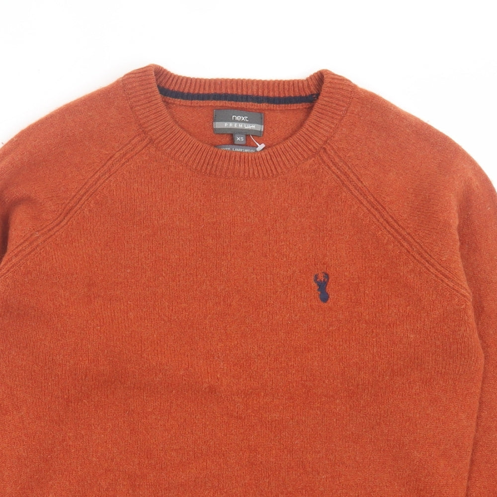 NEXT Mens Orange Crew Neck Wool Pullover Jumper Size XS