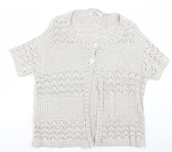 M&Co Womens Brown Scoop Neck Acrylic Cardigan Jumper Size 18