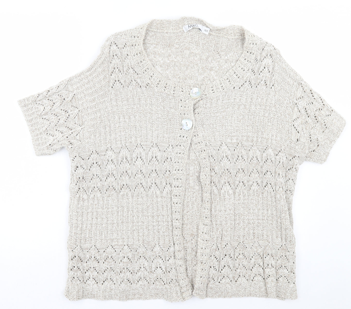 M&Co Womens Brown Scoop Neck Acrylic Cardigan Jumper Size 18