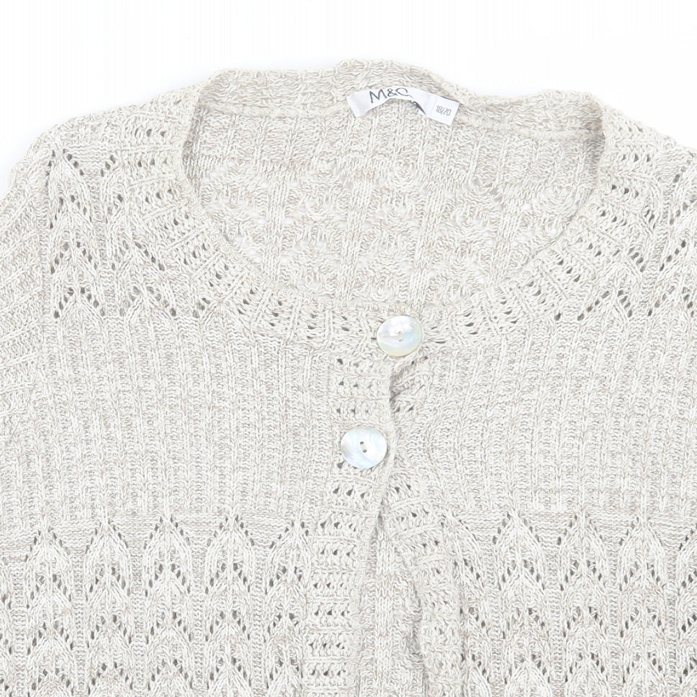 M&Co Womens Brown Scoop Neck Acrylic Cardigan Jumper Size 18