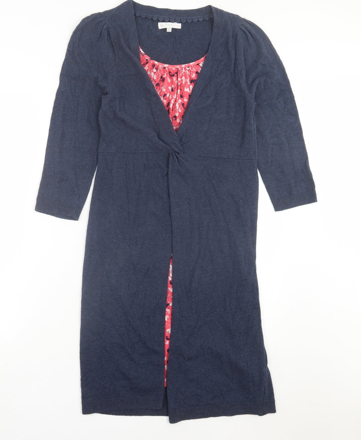 RJR.John Rocha Womens Blue Geometric Cotton A-Line Size 10 Scoop Neck Pullover