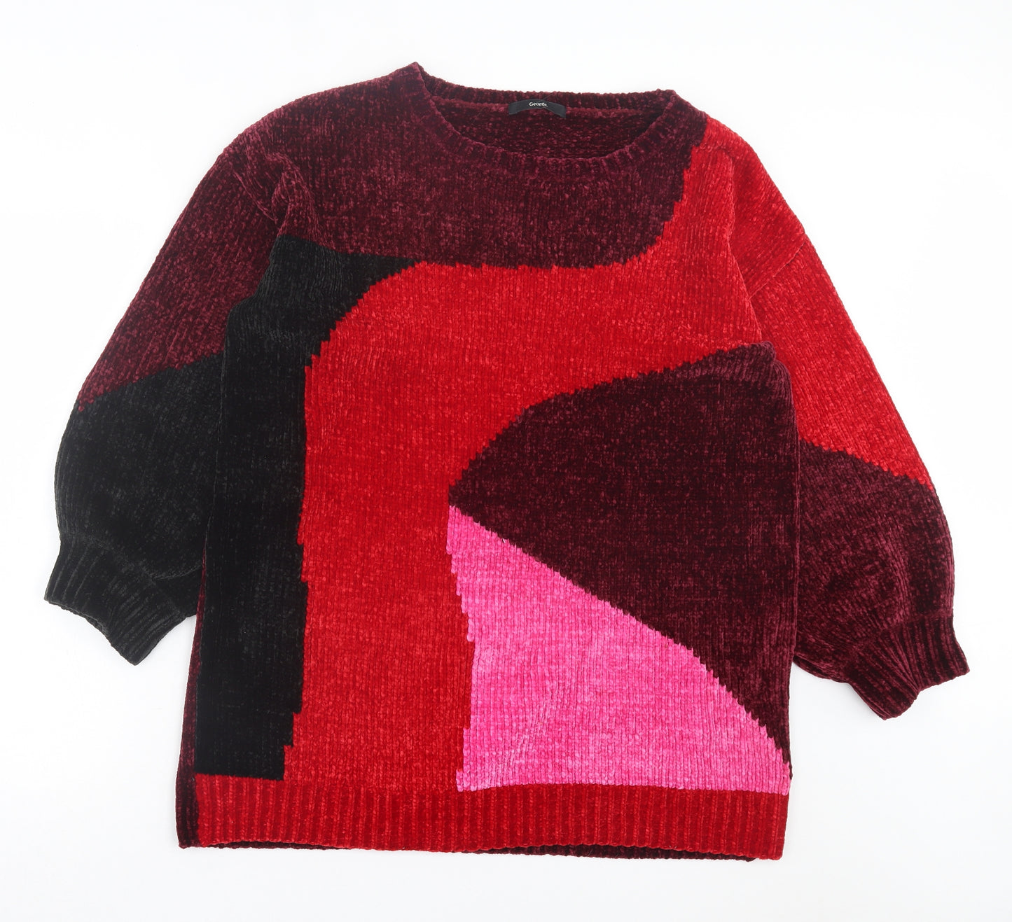 George Womens Red Crew Neck Polyester Pullover Jumper Size L