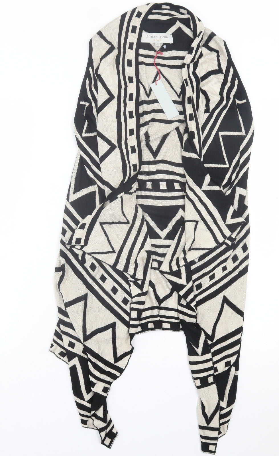 Gharani Strok Womens Beige V-Neck Geometric Viscose Cardigan Jumper Size M