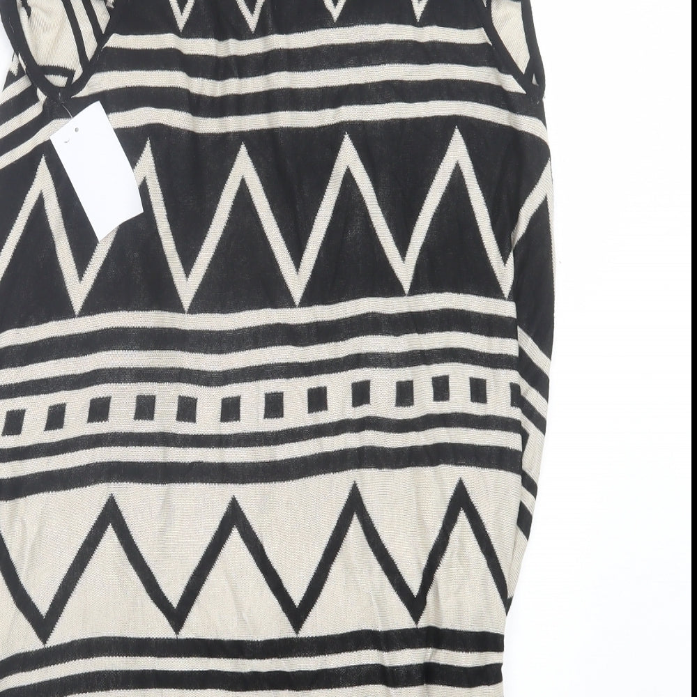 Gharani Strok Womens Beige V-Neck Geometric Viscose Cardigan Jumper Size M