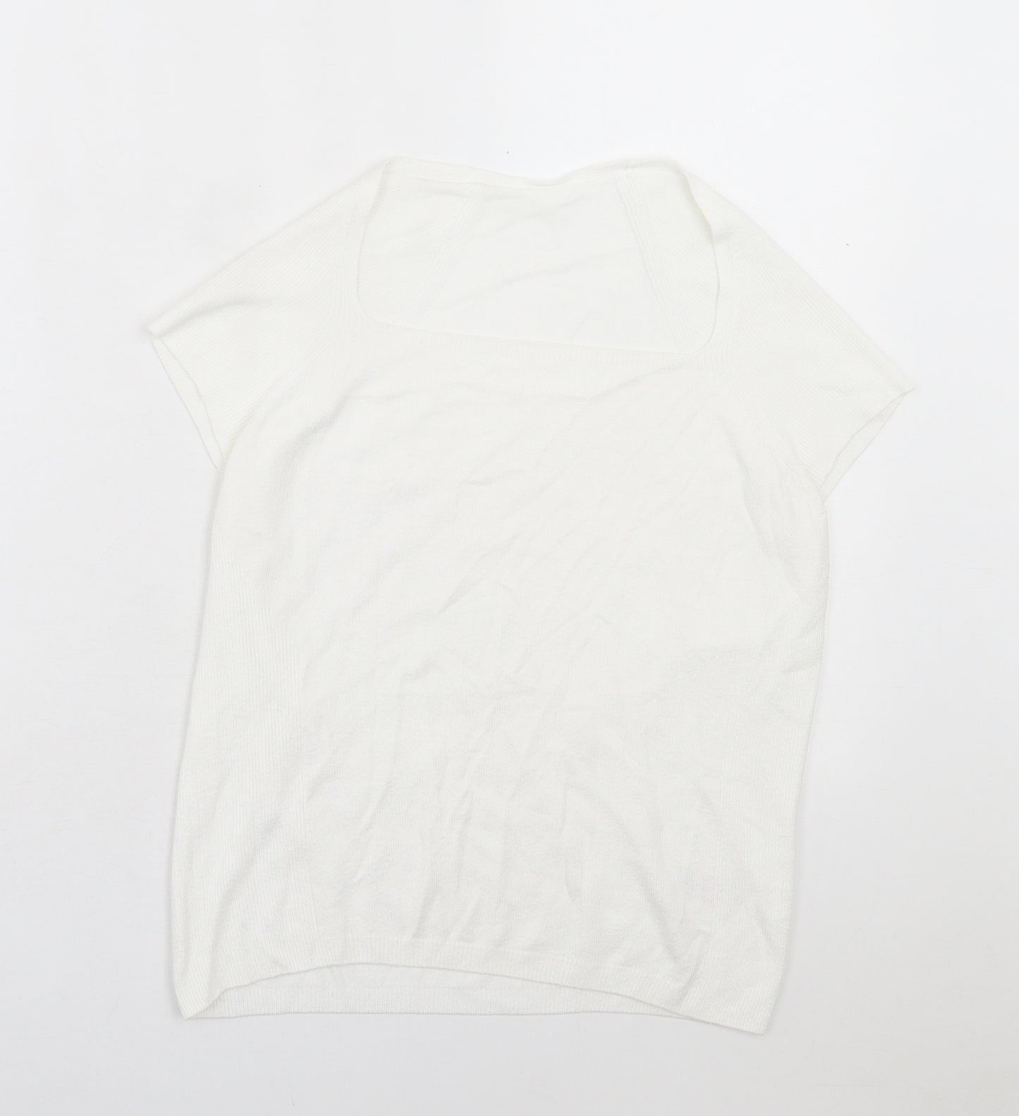 Marks and Spencer Womens White Viscose Basic T-Shirt Size 14 Square Neck