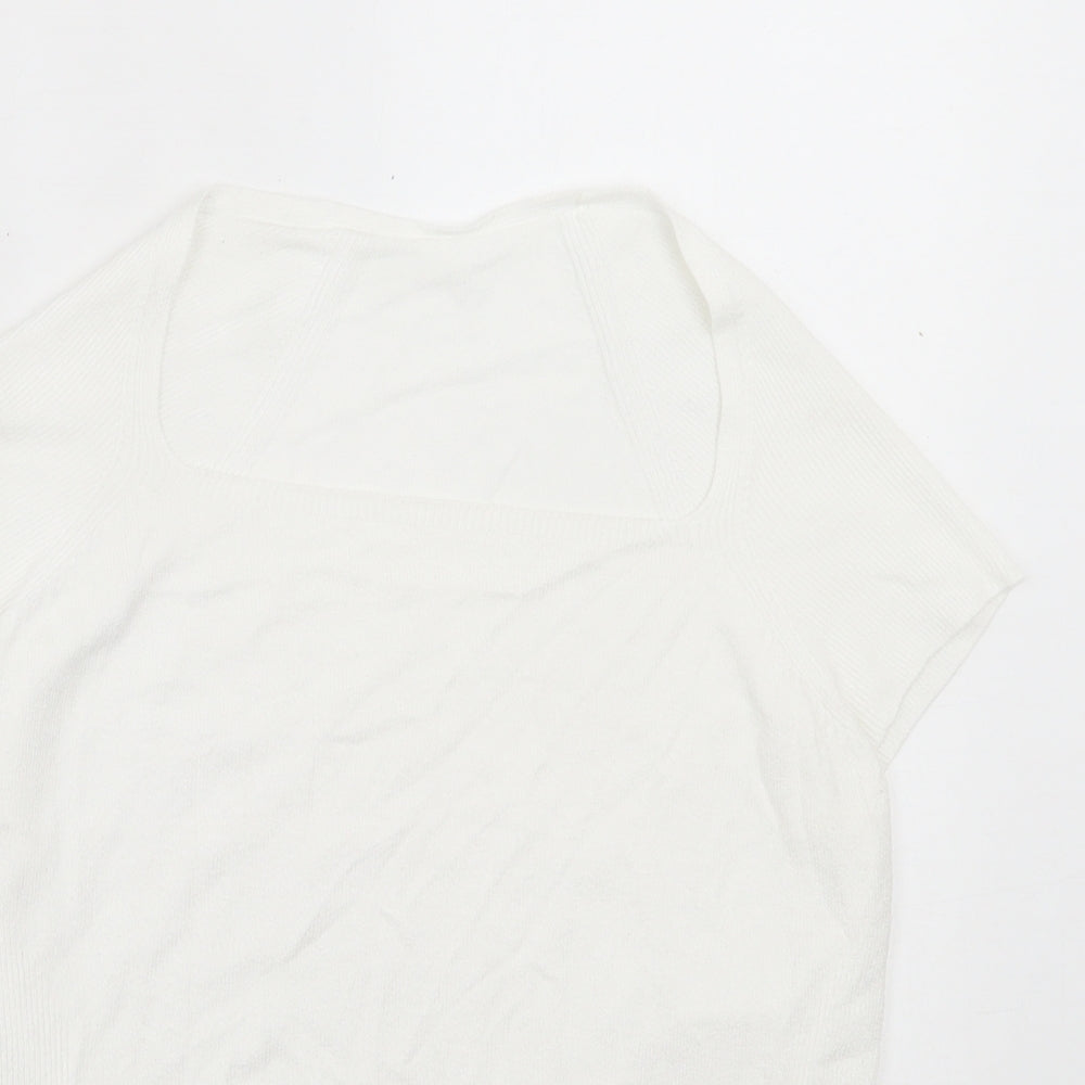 Marks and Spencer Womens White Viscose Basic T-Shirt Size 14 Square Neck