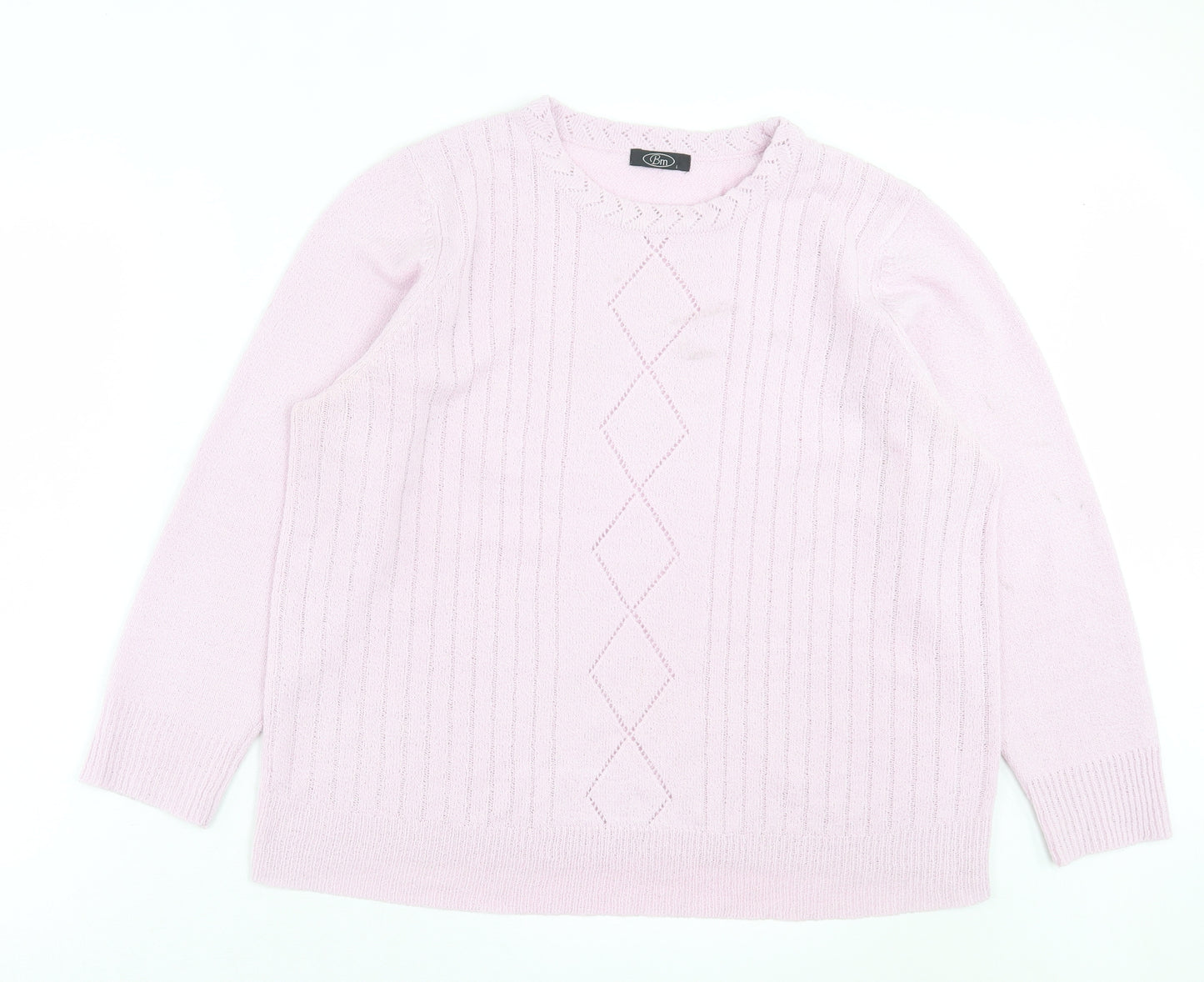 bonmarch Womens Pink Crew Neck Acrylic Pullover Jumper Size L