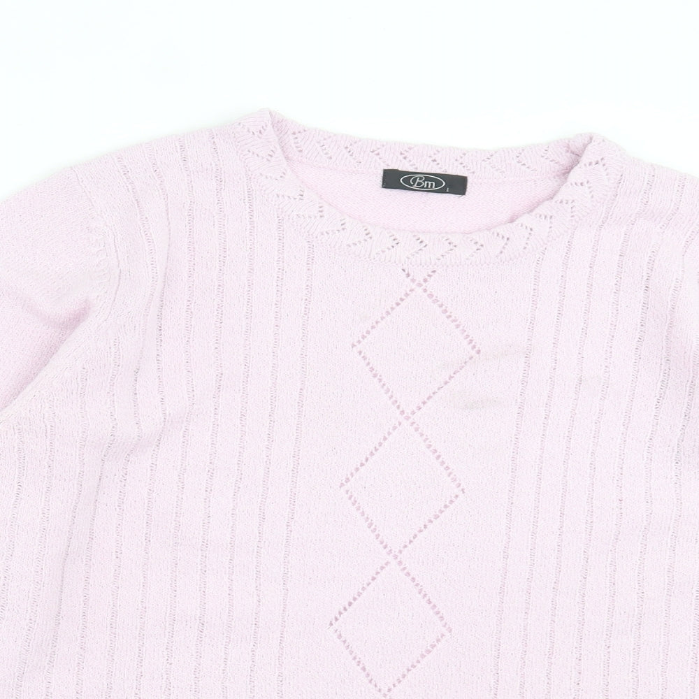 bonmarch Womens Pink Crew Neck Acrylic Pullover Jumper Size L