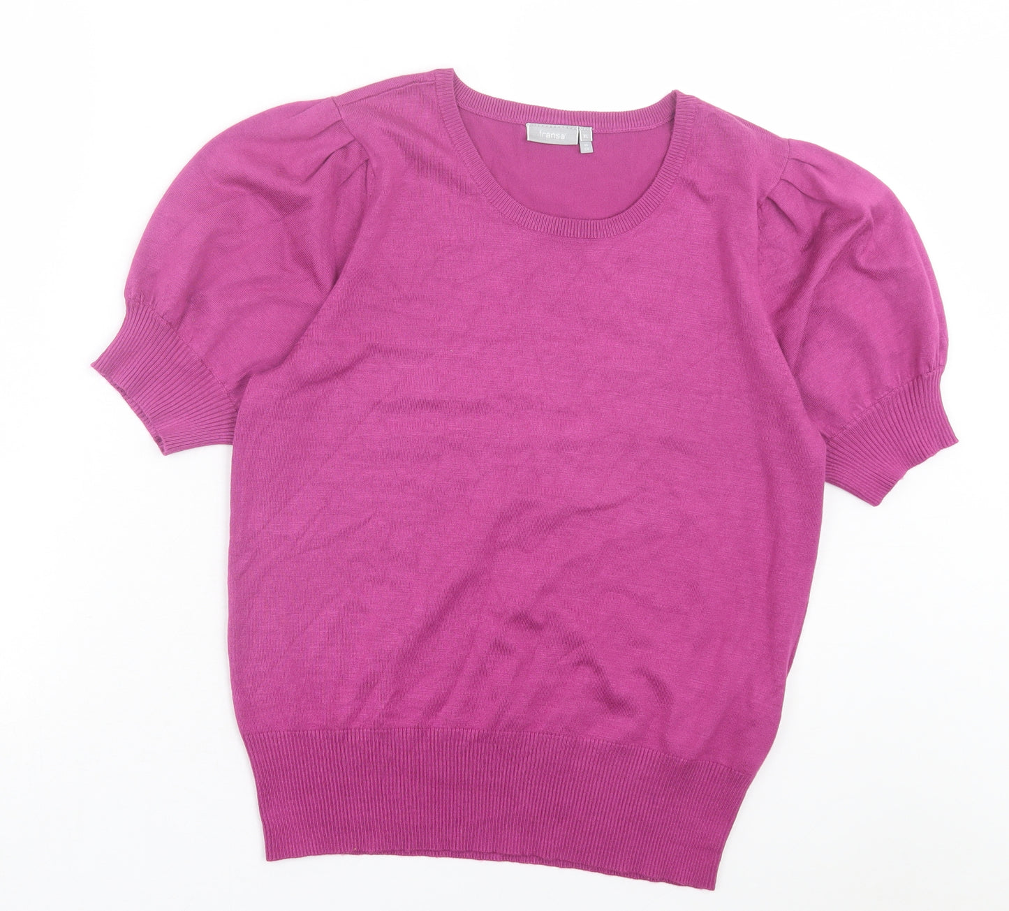 Fransa Womens Purple Viscose Basic T-Shirt Size XL Crew Neck