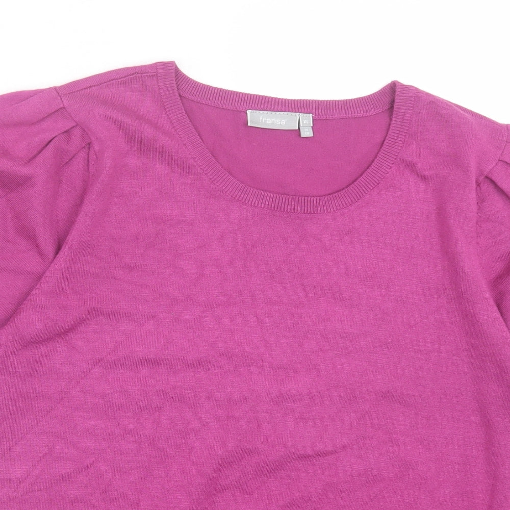 Fransa Womens Purple Viscose Basic T-Shirt Size XL Crew Neck