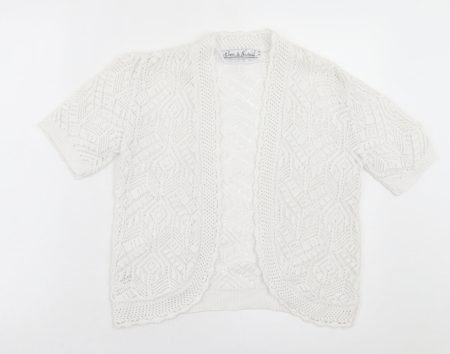 Pure & Natural Womens White V-Neck Cotton Cardigan Jumper Size S