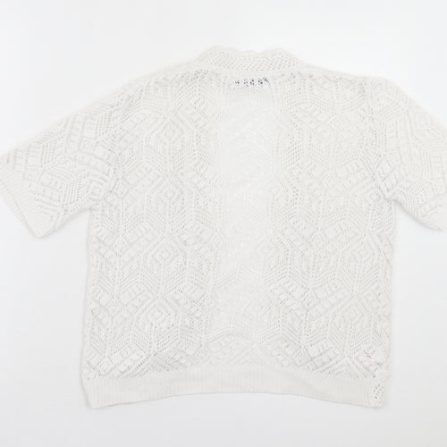Pure & Natural Womens White V-Neck Cotton Cardigan Jumper Size S