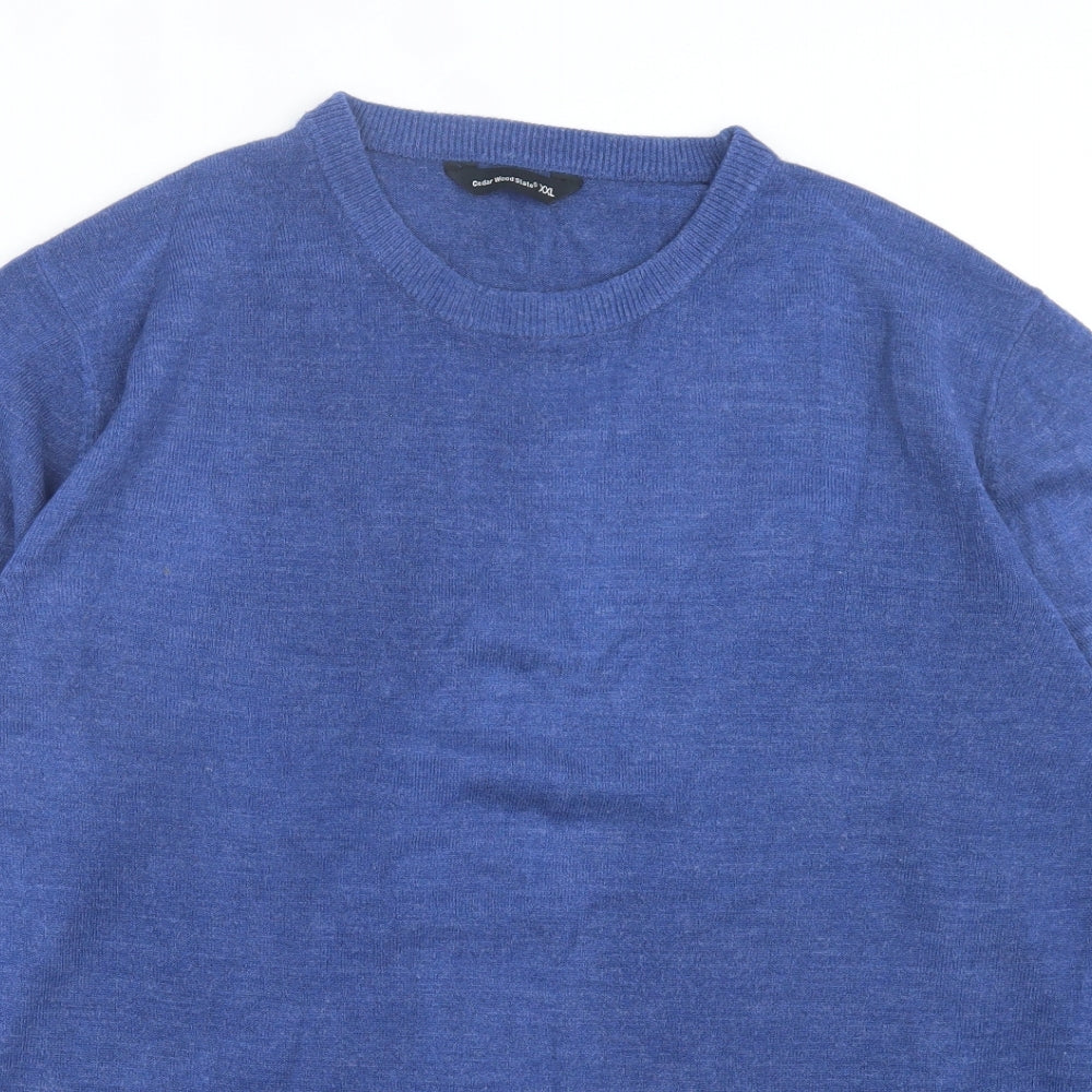 Cedar Wood State Mens Blue Crew Neck Acrylic Pullover Jumper Size 2XL