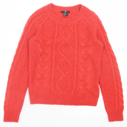 H&M Womens Red Crew Neck Acrylic Pullover Jumper Size XS