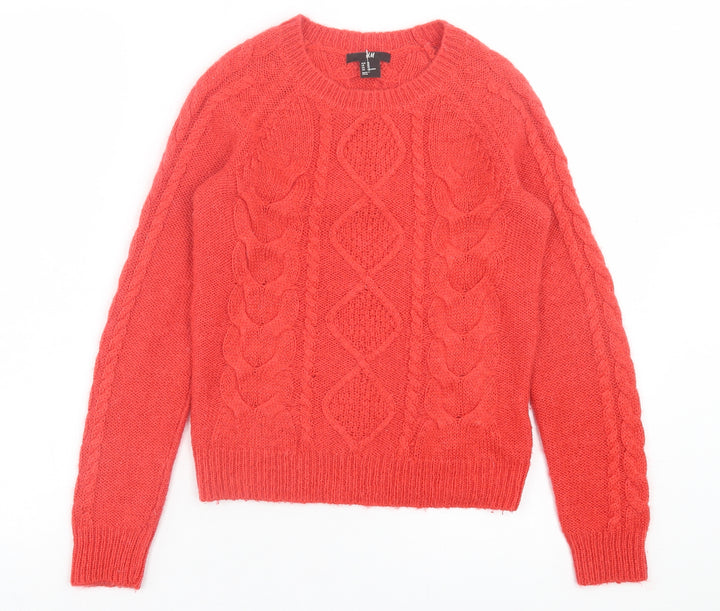 H&M Womens Red Crew Neck Acrylic Pullover Jumper Size XS