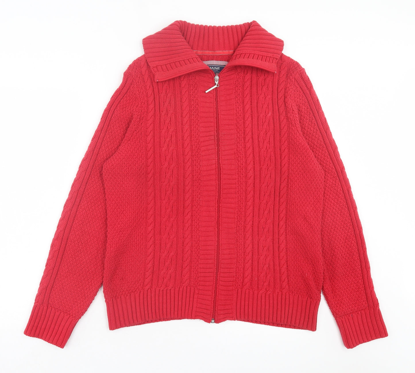 Maine Womens Red Collared Cotton Full Zip Jumper Size 18