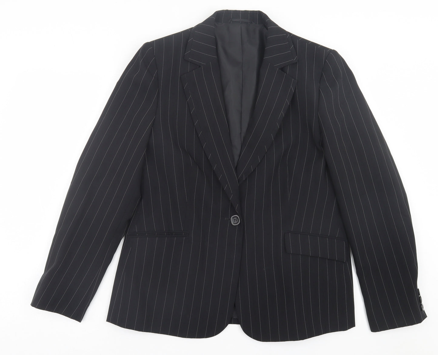 Florence & Fred Womens Black Striped Jacket Blazer Size 16 Button