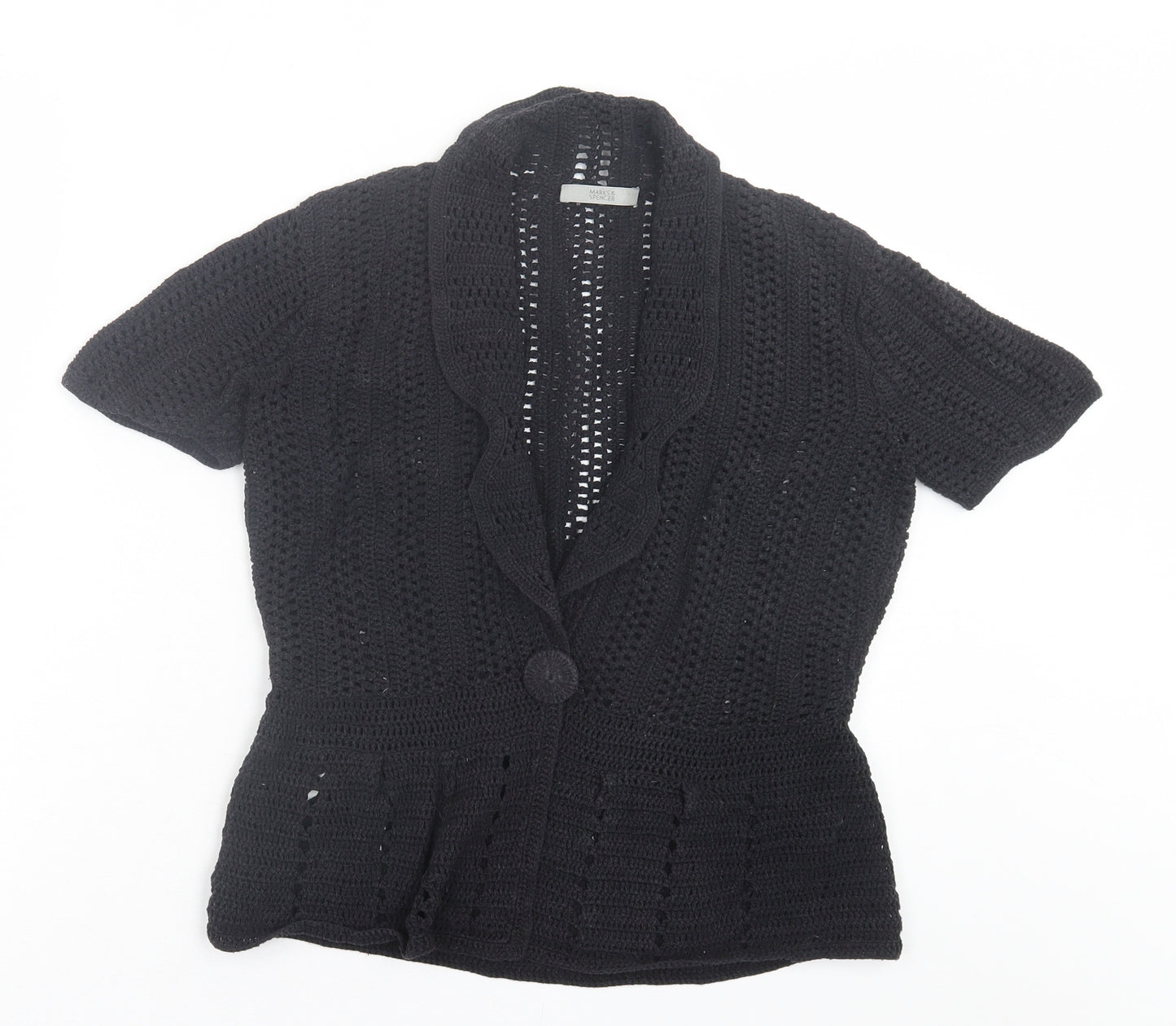 Marks and Spencer Womens Black V-Neck Cotton Cardigan Jumper Size 14