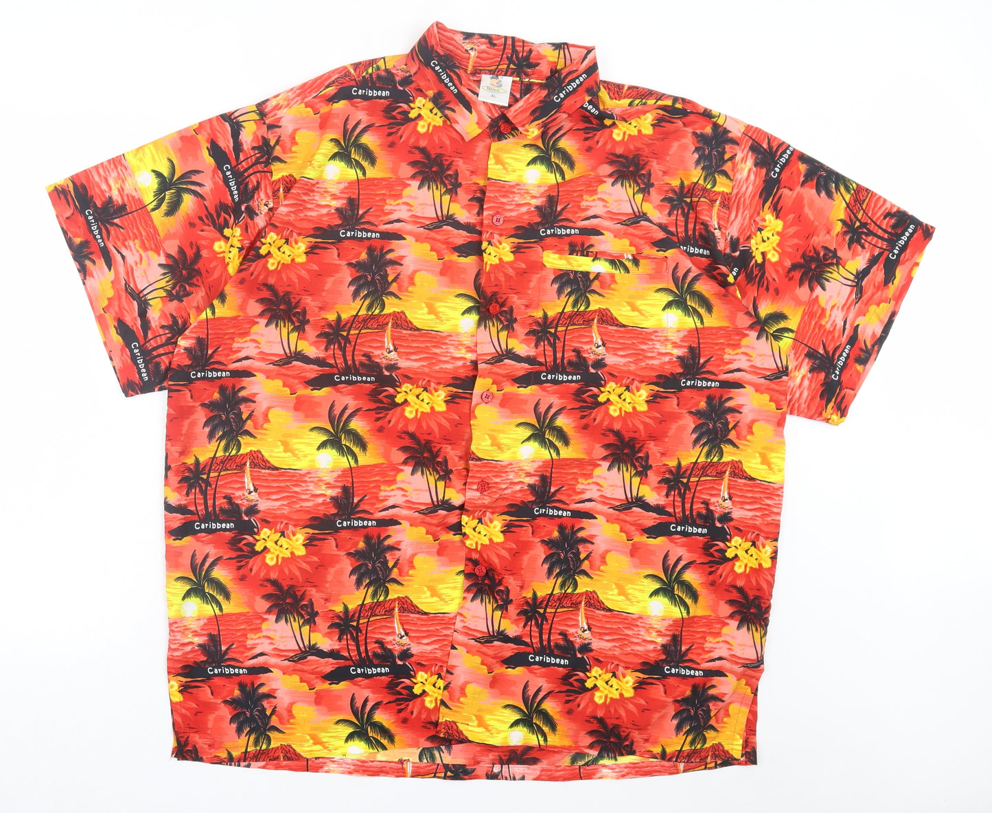 Rima Mens Red Geometric Polyester Button-Up Size XL Collared Button