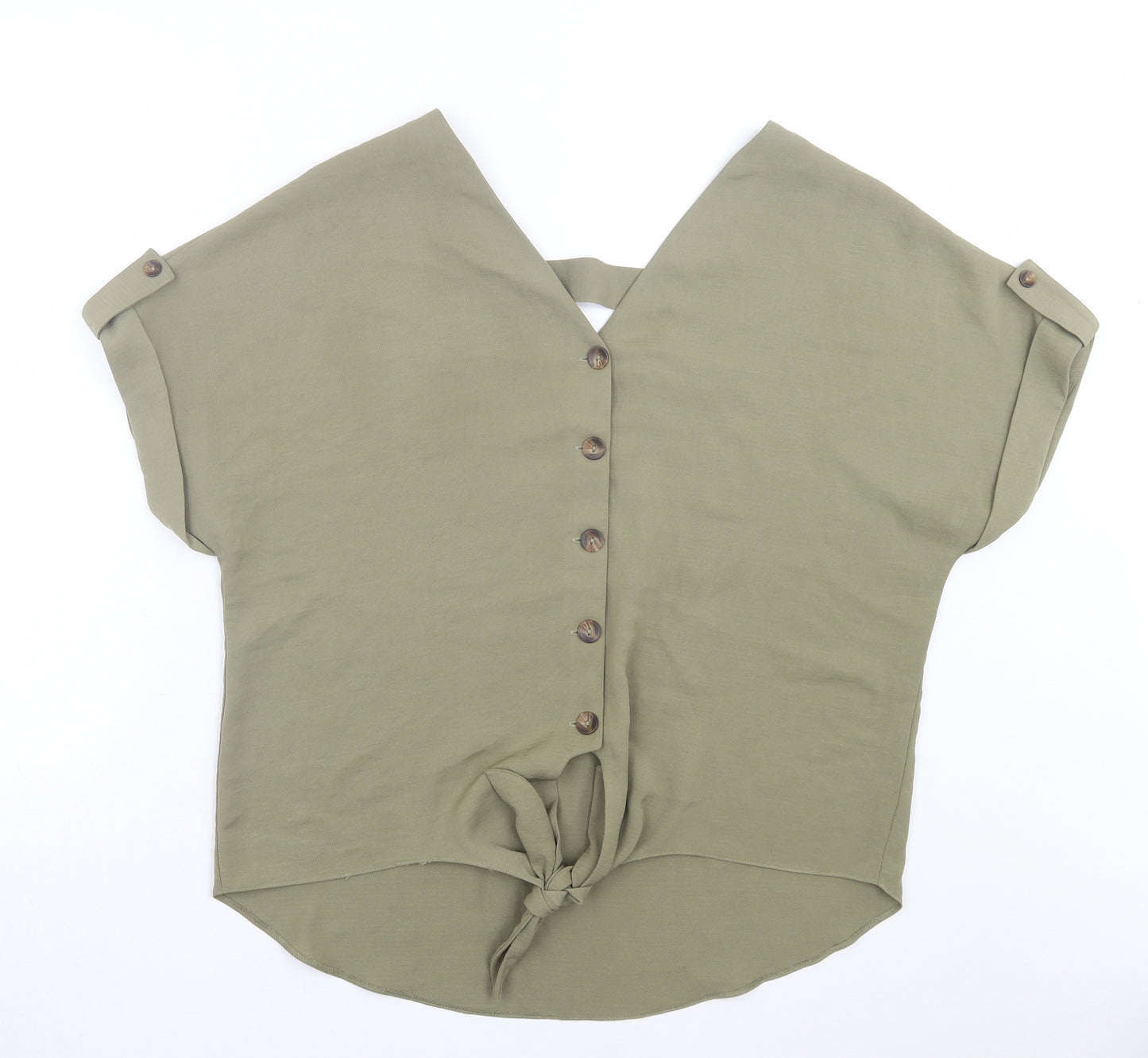 George Womens Green Polyester Basic Button-Up Size 14 V-Neck