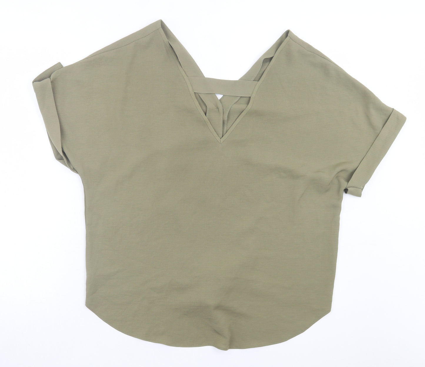 George Womens Green Polyester Basic Button-Up Size 14 V-Neck