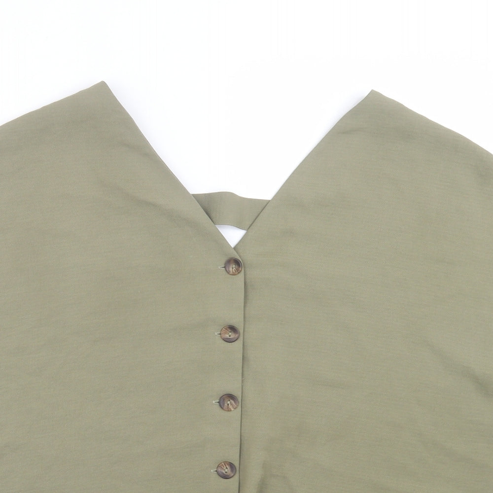 George Womens Green Polyester Basic Button-Up Size 14 V-Neck