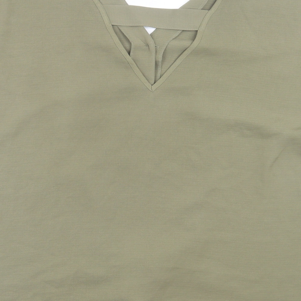 George Womens Green Polyester Basic Button-Up Size 14 V-Neck