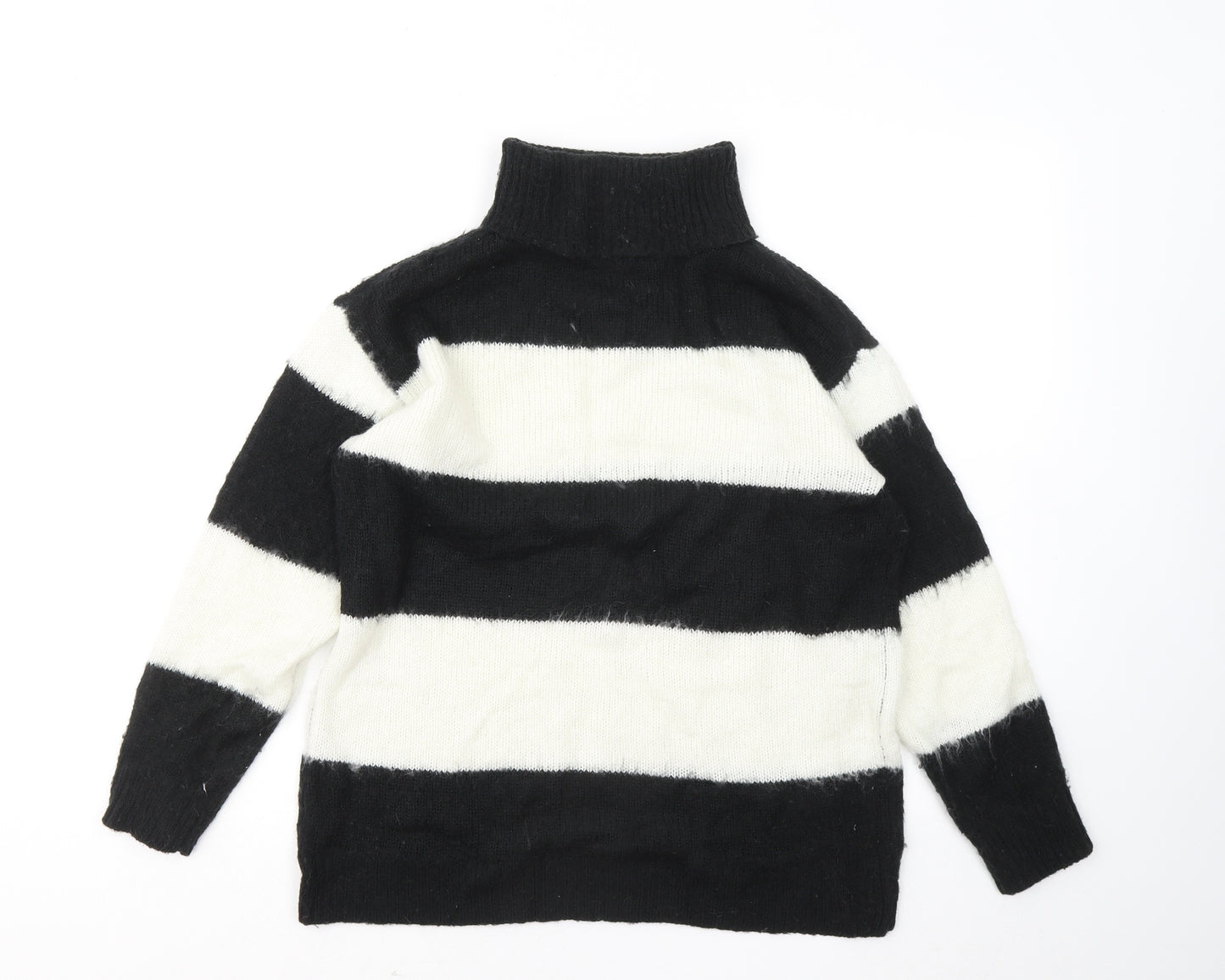 TU Womens Black Roll Neck Striped Acrylic Pullover Jumper Size 10