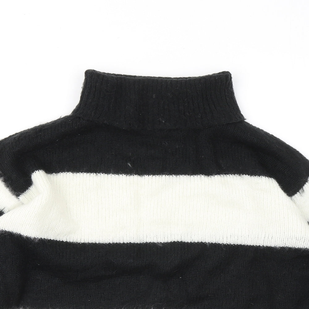 TU Womens Black Roll Neck Striped Acrylic Pullover Jumper Size 10