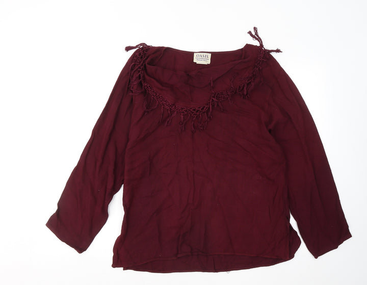 Oasis Womens Red Round Neck Rayon Pullover Jumper Size S