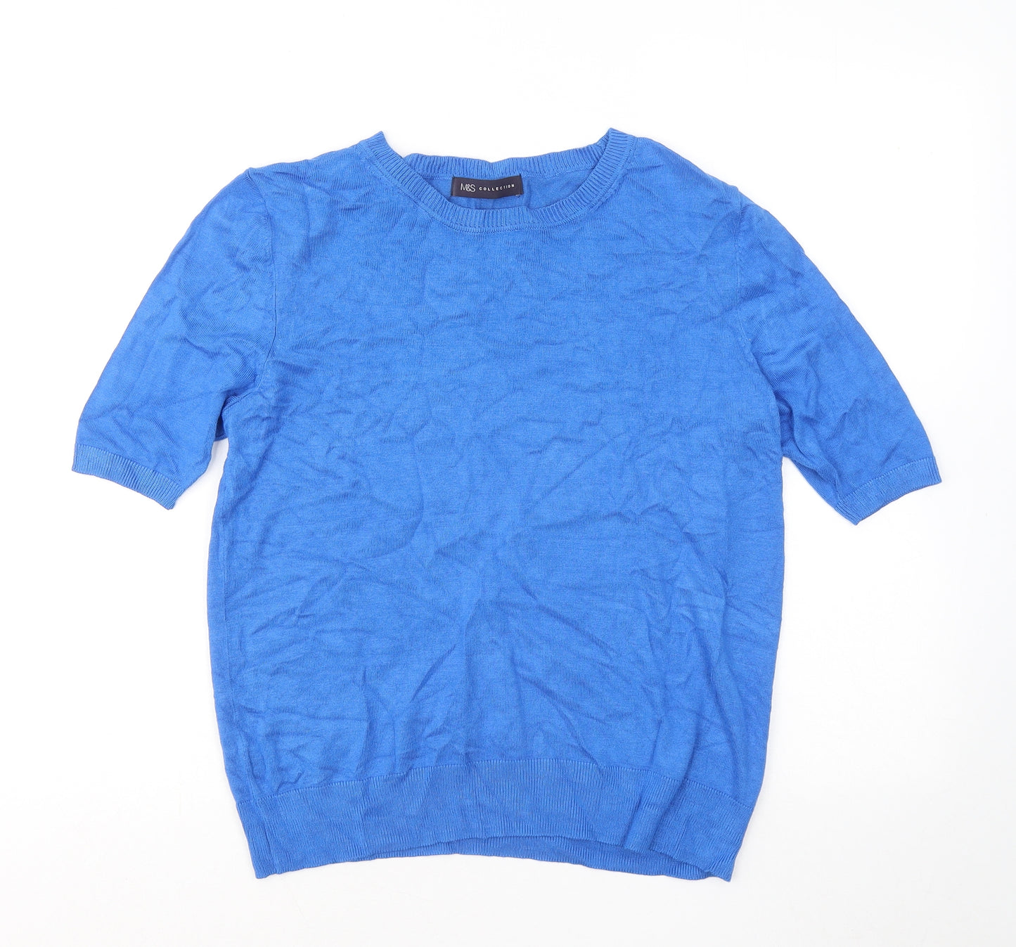 Marks and Spencer Womens Blue Round Neck Viscose Pullover Jumper Size 12