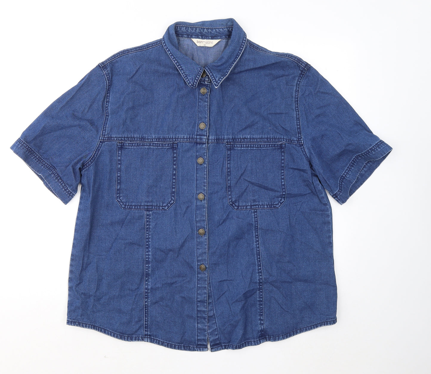Bonmarché Womens Blue Cotton Basic Button-Up Size 18 Collared