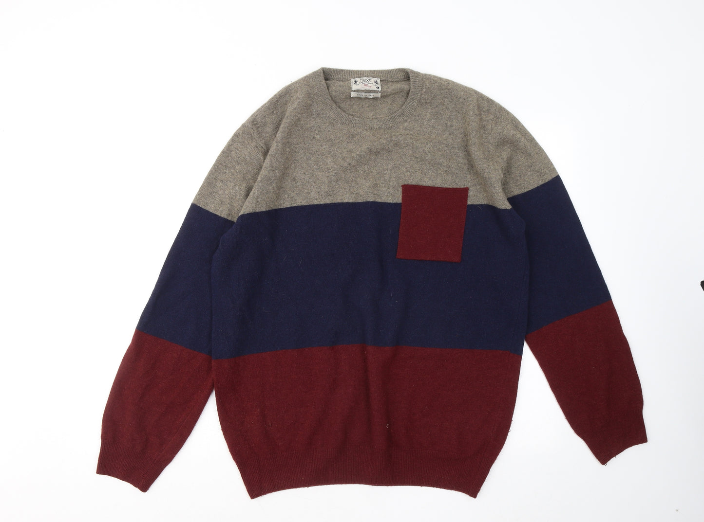 NEXT Mens Multicoloured Round Neck Wool Pullover Jumper Size L