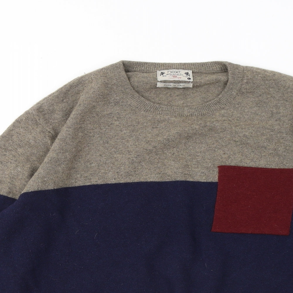 NEXT Mens Multicoloured Round Neck Wool Pullover Jumper Size L