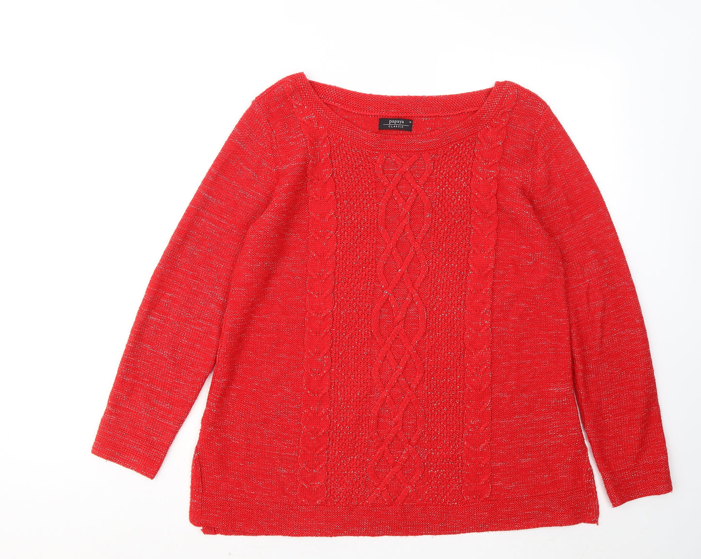 Papaya Womens Red Round Neck Acrylic Pullover Jumper Size 16