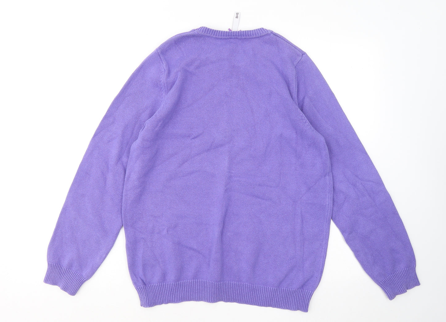 BHS Womens Purple Round Neck Cotton Pullover Jumper Size 14