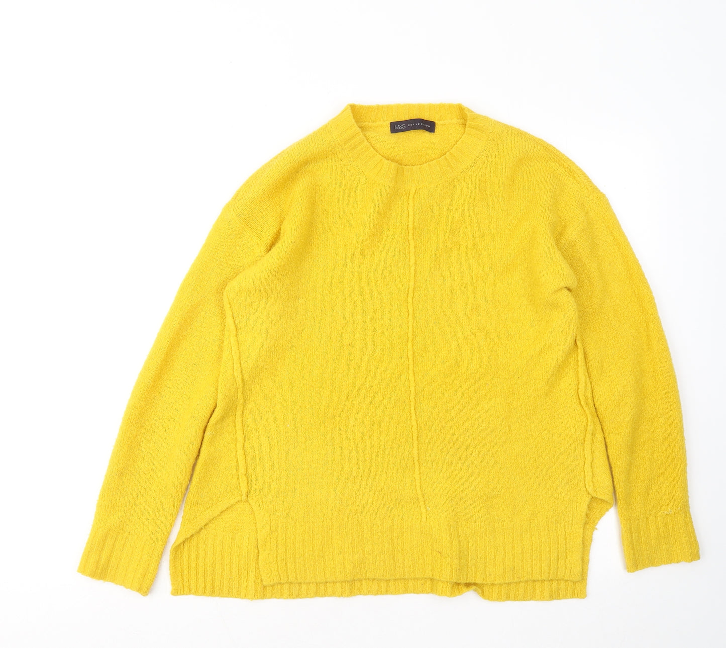 Marks and Spencer Womens Yellow Round Neck Acrylic Pullover Jumper Size S