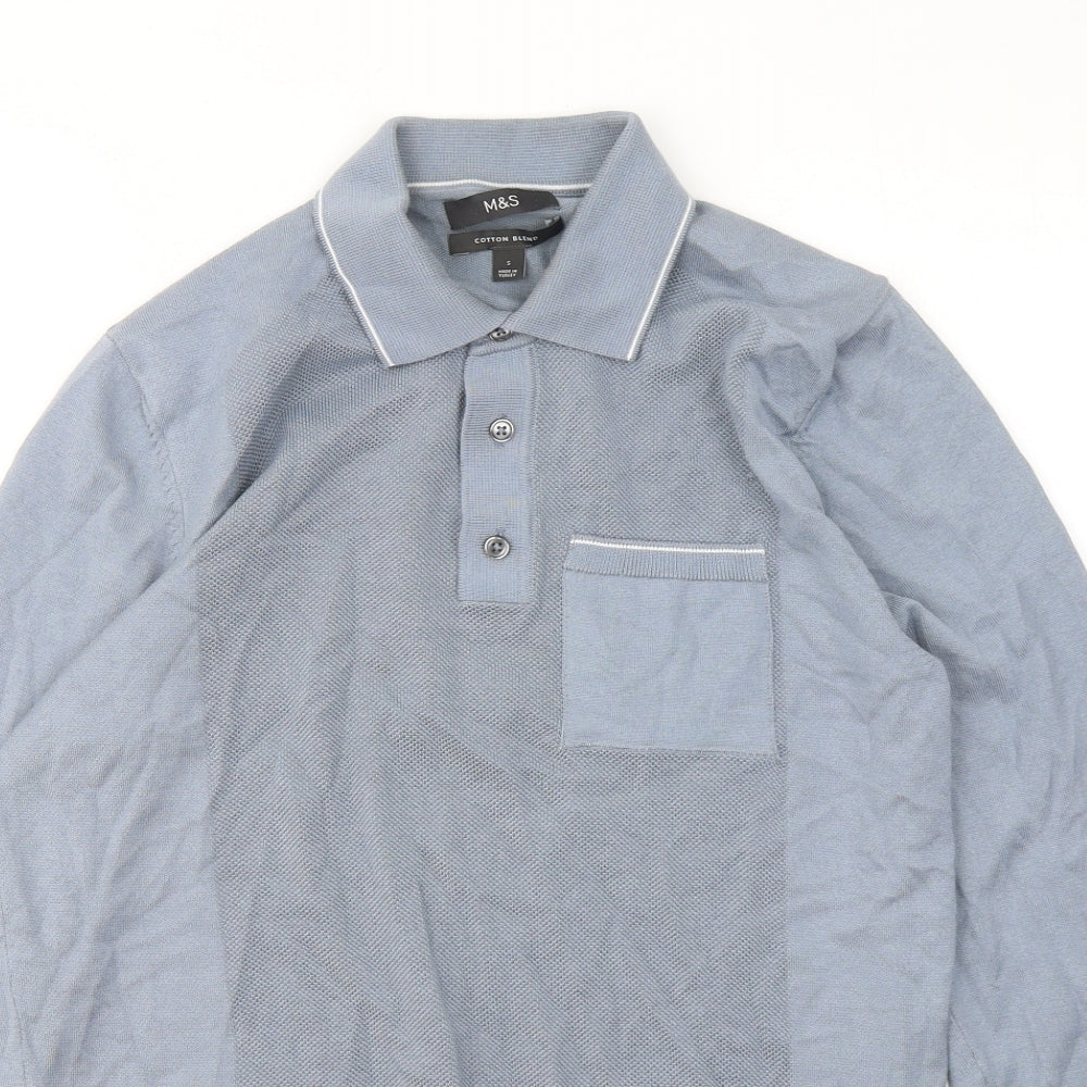 Marks and Spencer Mens Blue Modal Polo Size S Collared