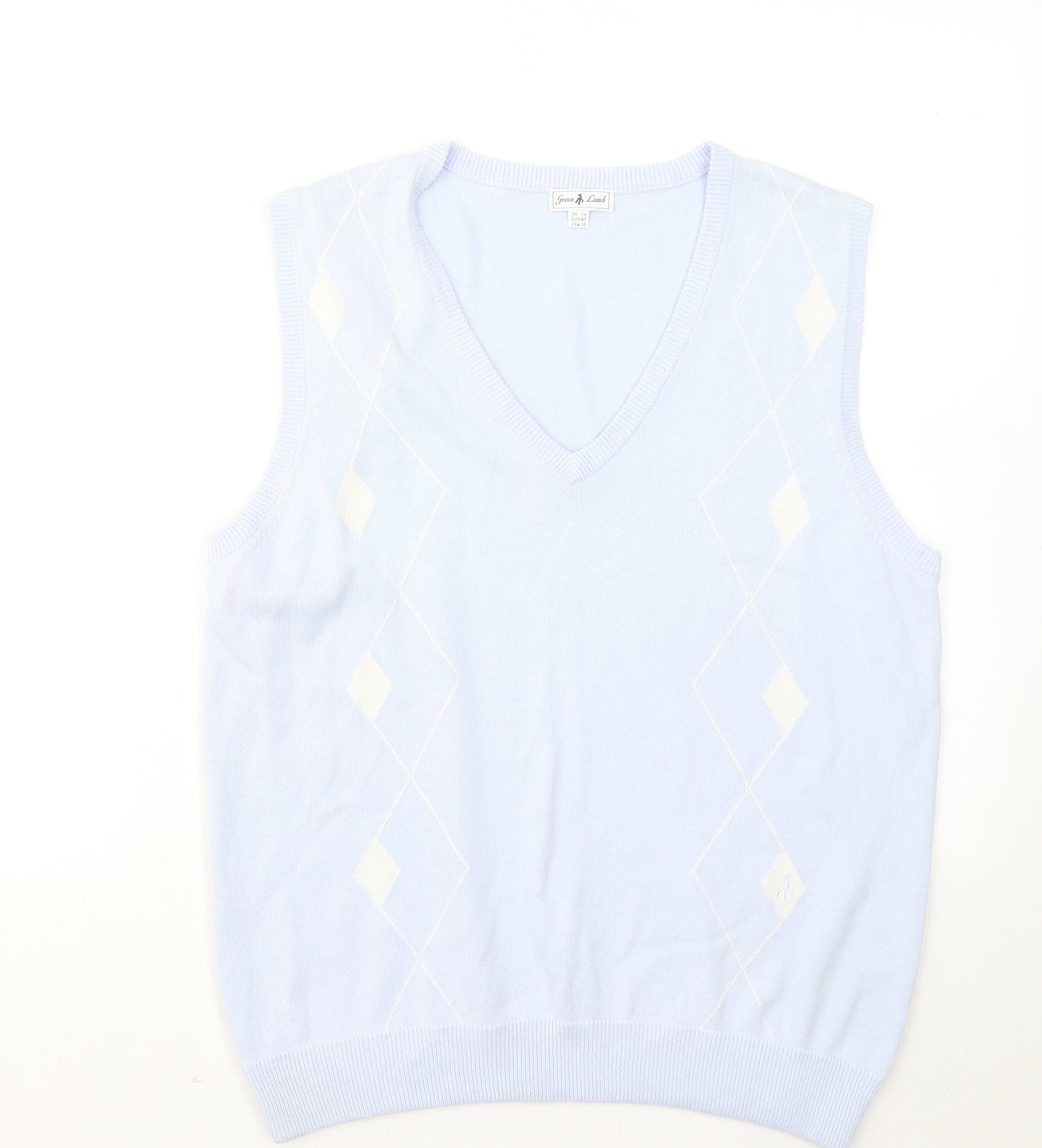 Green Lamb Womens Blue V-Neck Cotton Vest Jumper Size 14
