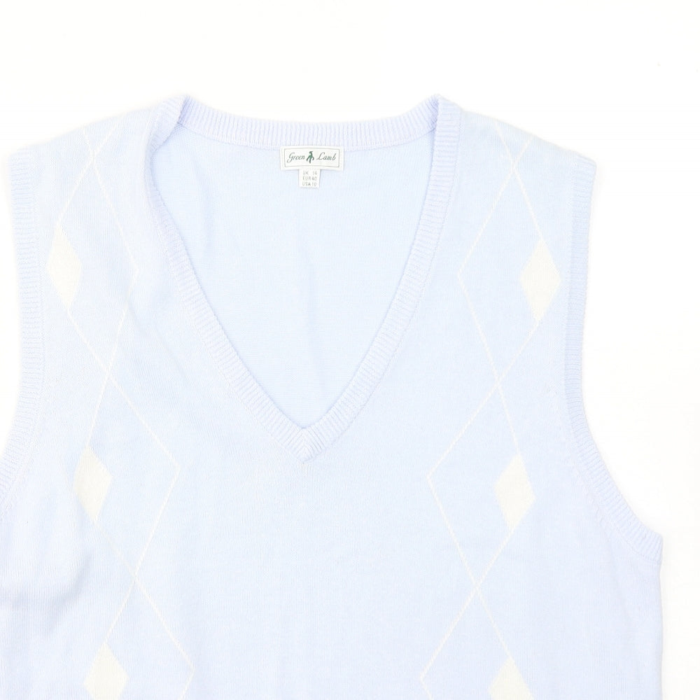 Green Lamb Womens Blue V-Neck Cotton Vest Jumper Size 14