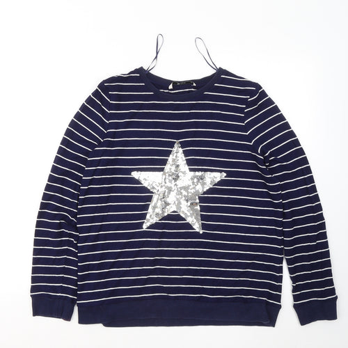 TU Womens Blue Round Neck Striped Viscose Pullover Jumper Size 14 - Stars