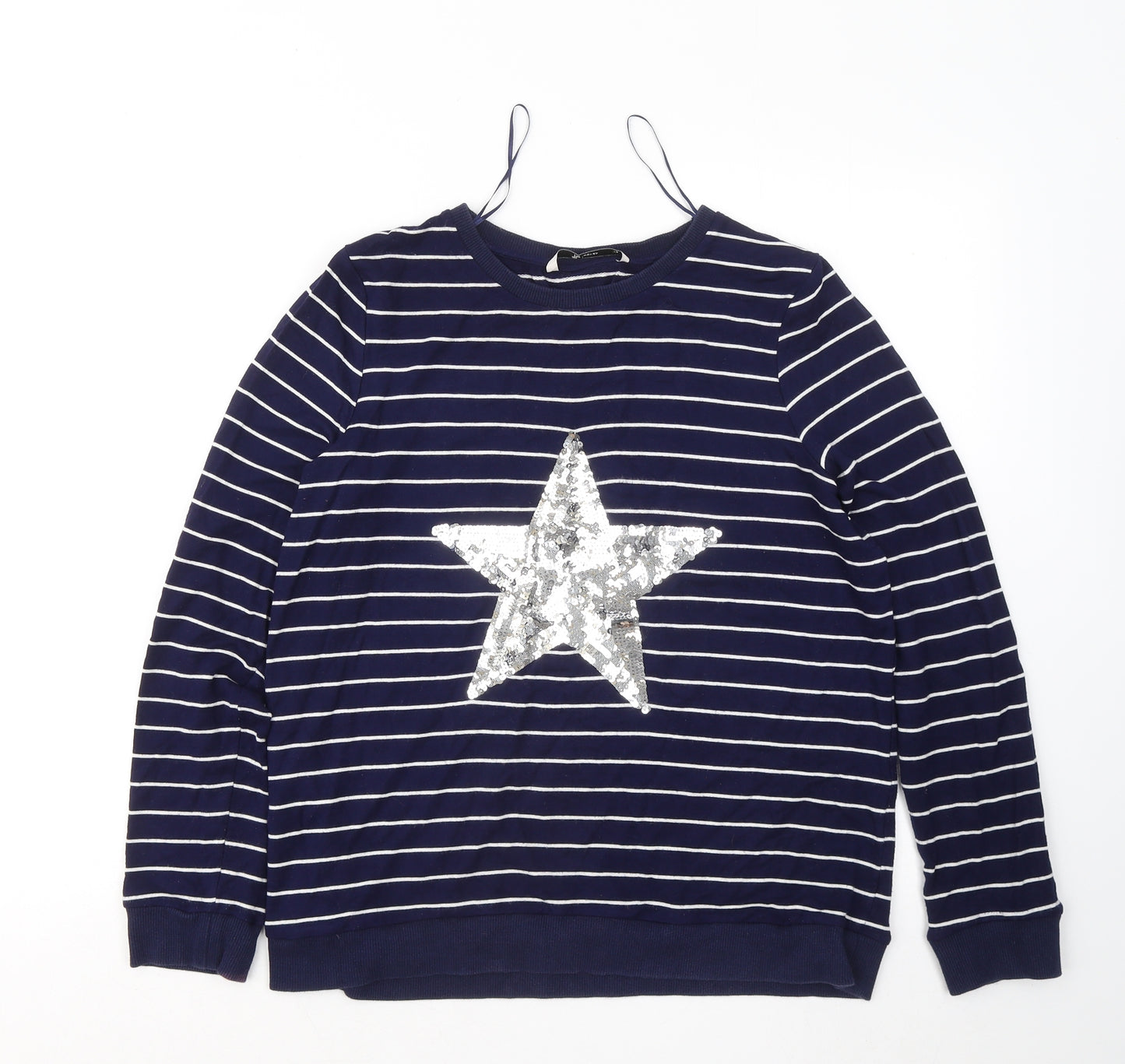 TU Womens Blue Round Neck Striped Viscose Pullover Jumper Size 14 - Stars