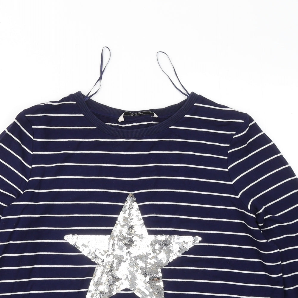TU Womens Blue Round Neck Striped Viscose Pullover Jumper Size 14 - Stars